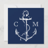 ネイビーブルー航海のシップいかり結婚式招待状 (裏面)