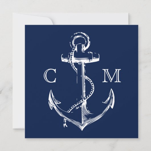 ネイビーブルー航海のシップいかり結婚式招待状 (裏面)