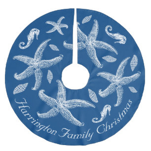 ネイビーブルー航海のシーライフデザインカスタム文字 ブラッシュドポリエステルツリースカート