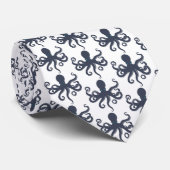 ネイビーブルー航海のタコ柄 ネクタイ (ロール)