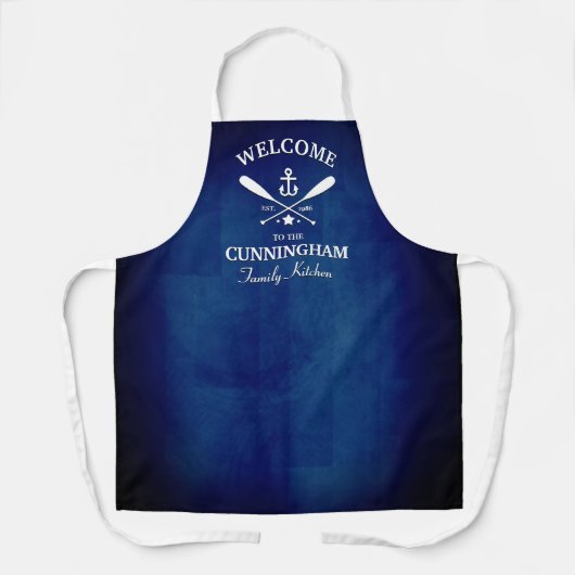 ネイビーブルー航海のテーマファミリー名 エプロン (正面)