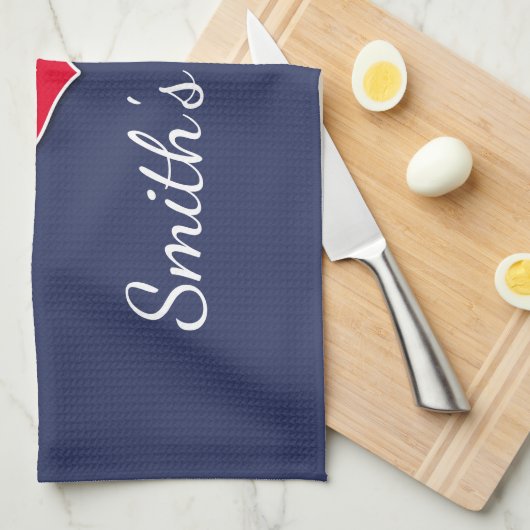 ネイビーブルー航海のデザインカスタムファミリー名 キッチンタオル (四つ折り)