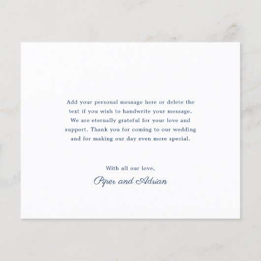 ネイビーブルー航海のバジェット結婚ズサンキューカード (裏面)