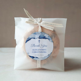 ネイビーブルー航海のバプテスマThank You With Cross スクエアシール