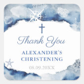 ネイビーブルー航海のバプテスマThank You With Cross スクエアシール (正面)