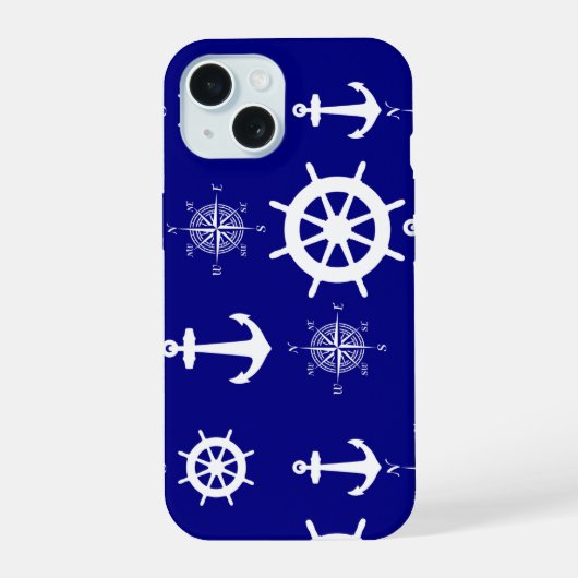 ネイビーブルー航海のパターン iPhone 15ケース (裏面)