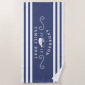 ネイビーブルー航海のファミリーボートボート船長 ビーチタオル (正面)