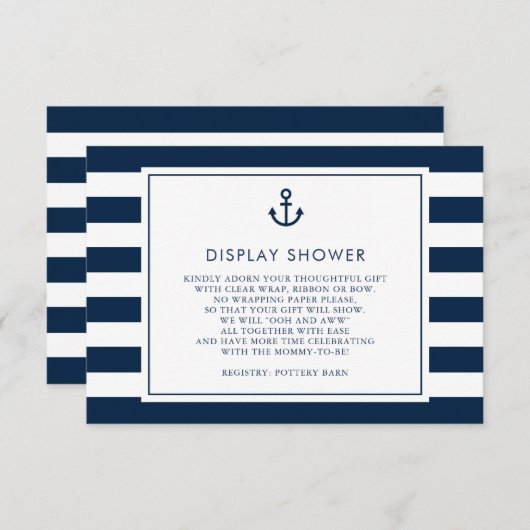 ネイビーブルー航海のベイビーシャワー表示シャワー エンクロージャーカード (正面/裏面)