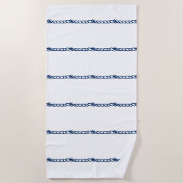ネイビーブルー航海のホワイトローストライププ ビーチタオル