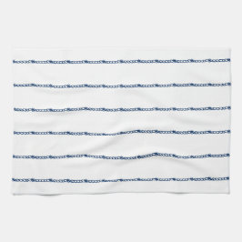 ネイビーブルー航海のホワイトロープ模様 キッチンタオル