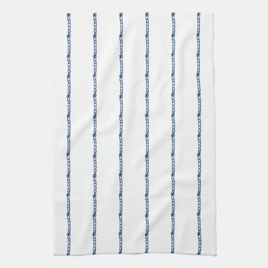 ネイビーブルー航海のホワイトロープ模様 キッチンタオル (縦)