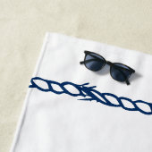 ネイビーブルー航海のホワイトロープ模様 ビーチタオル (インサイチュ)