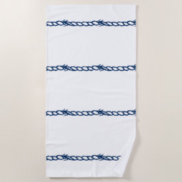 ネイビーブルー航海のホワイトロープ模様 ビーチタオル