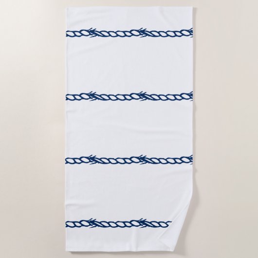 ネイビーブルー航海のホワイトロープ模様 ビーチタオル (正面)