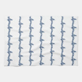 ネイビーブルー航海のホワイトロープ波パターンKitche キッチンタオル (横)