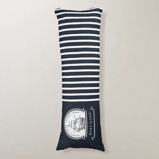 ネイビーブルー航海のボパーソナライズされたート名 ボディピロー (正面縦)