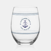 ネイビーブルー航海のボートいかりブルースターズ ステムなしワイングラス (裏面)