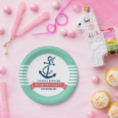 ネイビーブルー航海のボートいかりホワイトストライプズ ペーパープレート (パーティー)