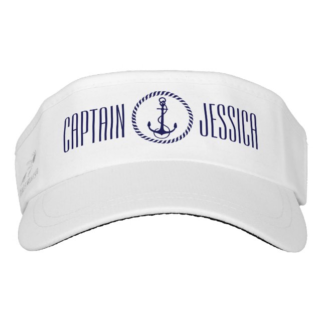 ネイビーブルー航海のボートいかり&ブルーリース サンバイザー (正面)