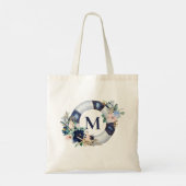 ネイビーブルー航海のモノグラムフローラ花嫁 トートバッグ (裏面)