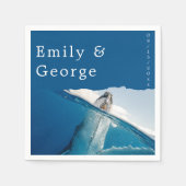 ネイビーブルー航海の海ホエールコースト結婚ーズ スタンダードカクテルナプキン (正面)