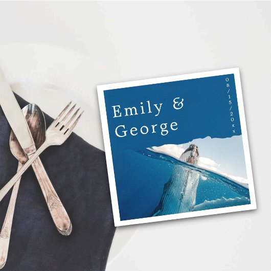 ネイビーブルー航海の海ホエールコースト結婚ーズ スタンダードカクテルナプキン