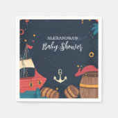 ネイビーブルー航海の海賊赤ちゃんシャワー スタンダードカクテルナプキン (正面)