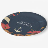ネイビーブルー航海の海賊赤ちゃんシャワー ペーパープレート (アングル)