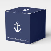 ネイビーブルー航海の結婚式の引き出物ボックスといかり フェイバーボックス (正面サイド)