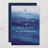 ネイビーブルー航海の結婚式招待状 招待状 (正面/裏面)