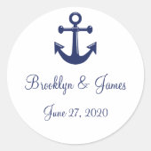 ネイビーブルー航海の結婚式用シールといかり ラウンドシール (正面)