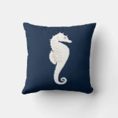 ネイビーブルー航海の装飾用クッションホワイトシーホース クッション (裏面)