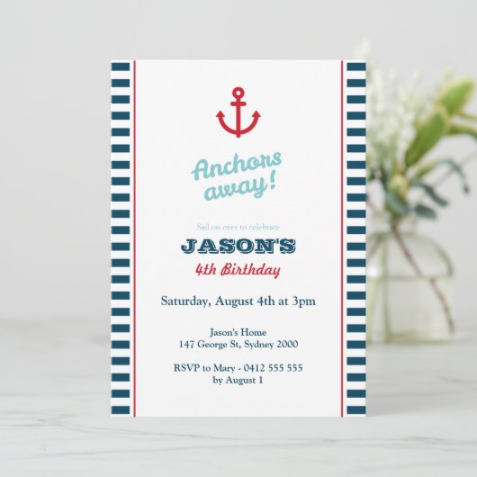 ネイビーブルー航海の誕生日招待状 招待状 (スタンド正面)