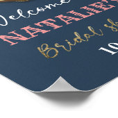 ネイビーブルー航海の金ゴールドいかりロープブライダルシャワー ポスター (角)