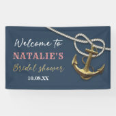 ネイビーブルー航海の金ゴールドいかりロープブライダルシャワー 横断幕 (横)