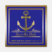 ネイビーブルー航海の金ゴールド結婚いかり救の日付 マグネット (正面)