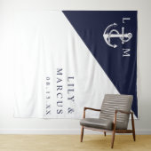 ネイビーブルー航海モノグラム結婚式写真バックドロップ タペストリー (インサイチュ(横))