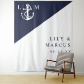 ネイビーブルー航海モノグラム結婚式写真バックドロップ タペストリー (インサイチュ)