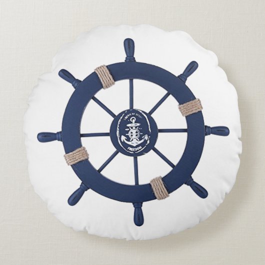 ネイビーブルー船輪丸枕 ラウンドクッション (正面)