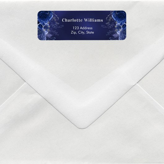 ネイビーブルー花模様バラ差出人住所 ラベル