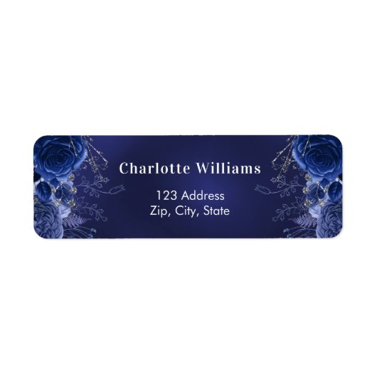 ネイビーブルー花模様バラ差出人住所 ラベル (正面)