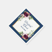 ネイビーブルー花模様ブルゴーニュ結婚ーの スタンダードカクテルナプキン (角)