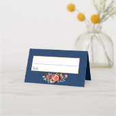 ネイビーブルー花模様ブルゴーニュ結婚ーの プレイスカード (裏面)