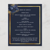 ネイビーブルー花模様金ゴールド写真葬儀プログラム (裏面)