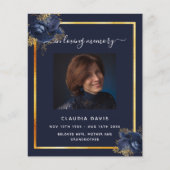 ネイビーブルー花模様金ゴールド写真葬儀プログラム (正面)