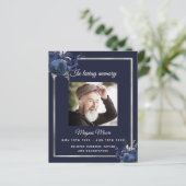 ネイビーブルー花模様銀写真葬儀プログラム (スタンド正面)