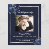 ネイビーブルー花模様銀写真葬儀プログラム (正面)