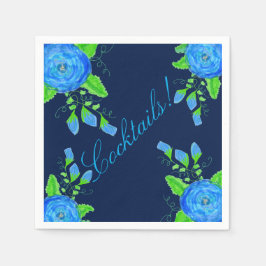 ネイビーブルー花 スタンダードカクテルナプキン