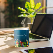 ネイビーブルー葉パロツの夏の家名 コーヒーマグカップ