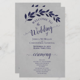 ネイビーブルー葉結婚式 プログラムオングレイ